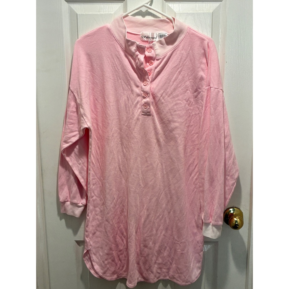 Vintage Silvercord Pink Henley Long Sleeve Shirt Women Large Pastel Cotton Blend